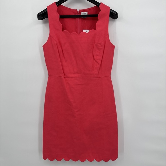 J Crew Factory Scalloped Basketweave Square Neck Sheath Dress Fuchsia Pink 6 NWT - Picture 1 of 9